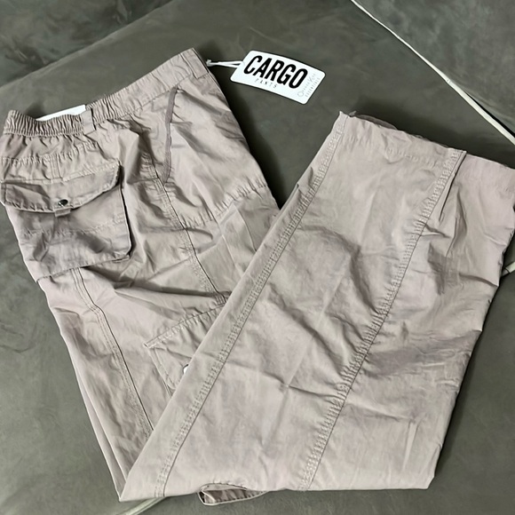 Orange kiss essentials CARGO pants small polyester cotton taupe pockets elastic - Picture 1 of 12